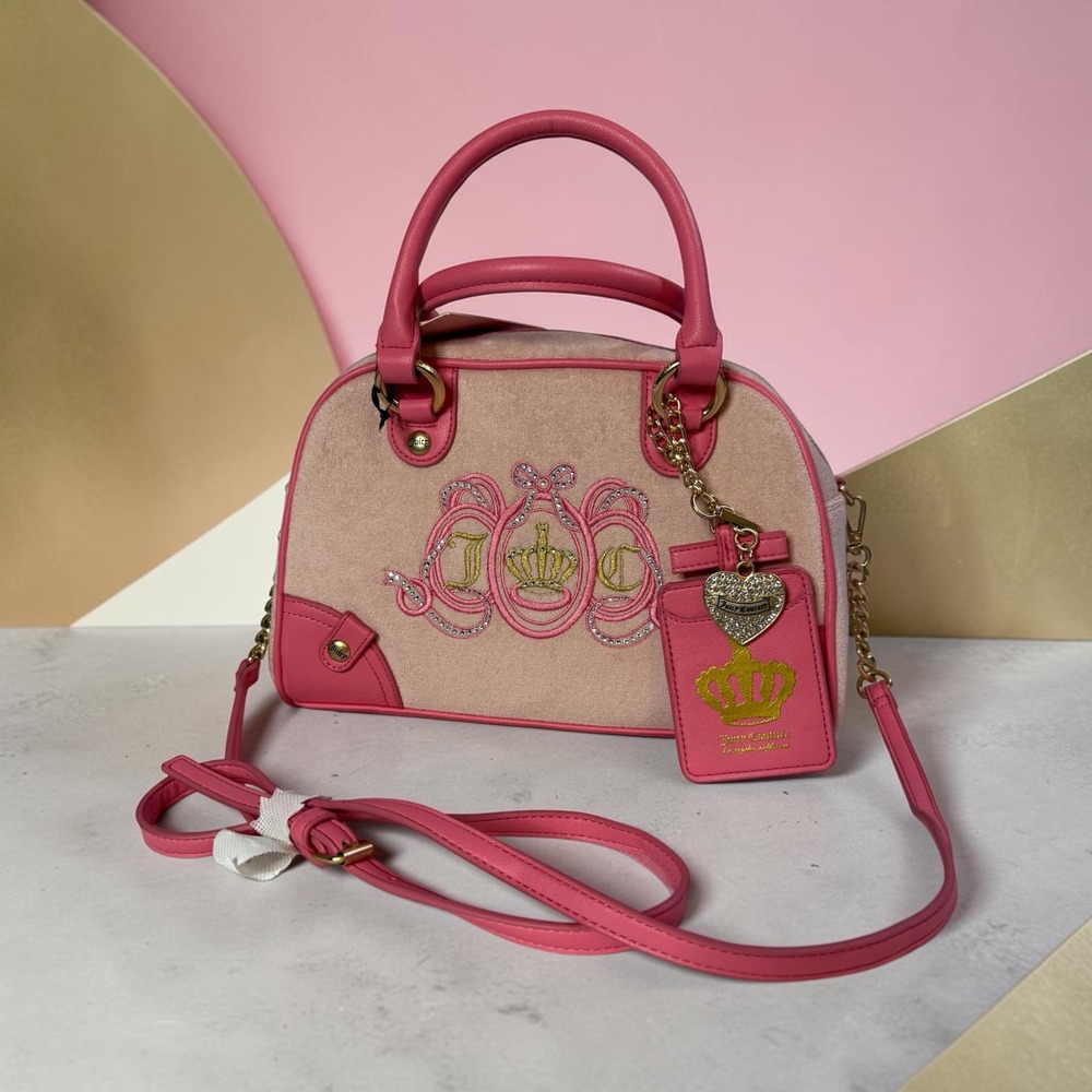 NWT Juicy Couture Lovers Club Pink Velour Bowler Satchel Crossbody Bag